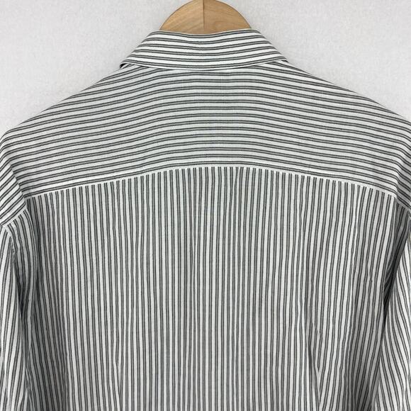 ZEGNA Shirt Mens L SPORT Striped Button Up Long Sleeve Woven Cotton Gray - Picture 7 of 15
